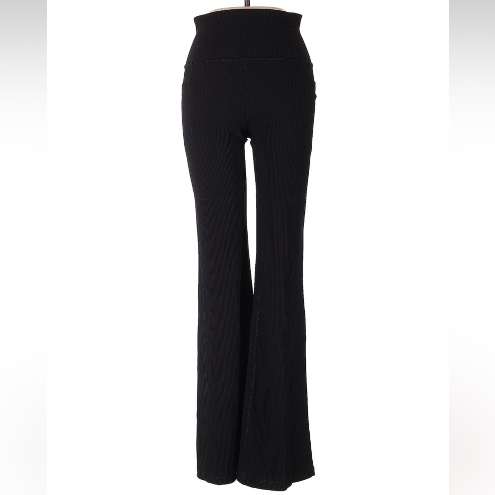 Athleta Black Ribbed Flare Pants Leggings